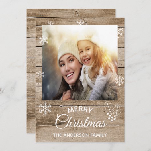 Fijne kerst roestbruine houtsnop feestdagenkaart (Voorkant / Achterkant)