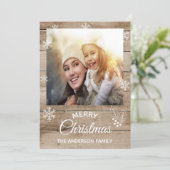 Fijne kerst roestbruine houtsnop feestdagenkaart (Staand voorkant)