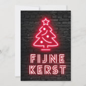 Fijne Kerst Rood Neon Kerstmis Xmas Feestdagenkaart (Voorkant)