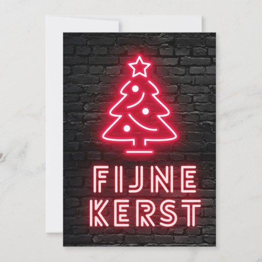 Fijne Kerst Rood Neon Kerstmis Xmas Feestdagenkaart (Voorkant)