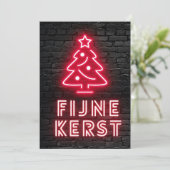 Fijne Kerst Rood Neon Kerstmis Xmas Feestdagenkaart (Staand voorkant)