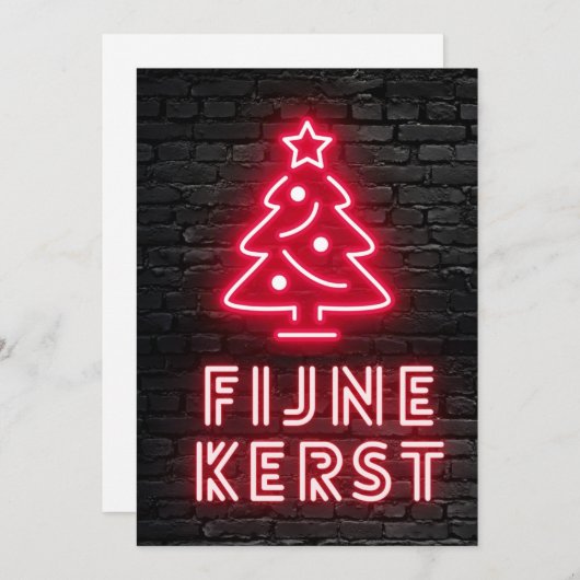 Fijne Kerst Rood Neon Kerstmis Xmas Feestdagenkaart (Voorkant / Achterkant)