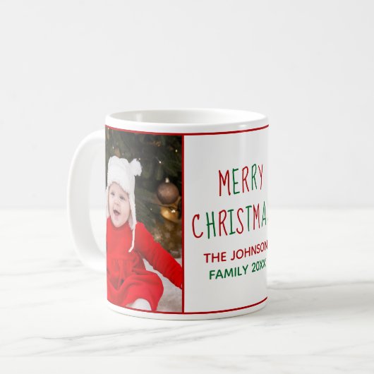 Fijne kerst Twee Foto Cute Red Green Holiday Koffiemok (Voorkant links)