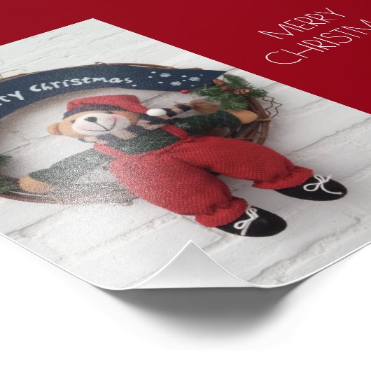 Fijne kerst Wreath Cute Teddy Bear Fotografie Foto Afdruk (Hoek)
