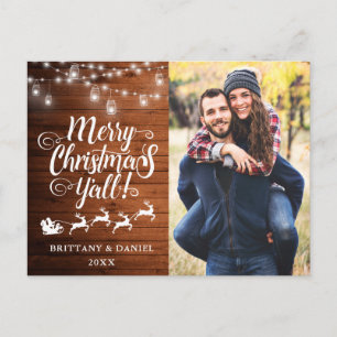 Fijne kerst Y'all Lights Wood Couple Foto Briefkaart