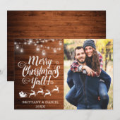 Fijne kerst Y'all Lights Wood Couple Foto Feestdagenkaart (Voorkant / Achterkant)
