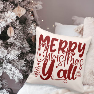 Fijne kerst Y'all Typography Holiday Cream Kussen