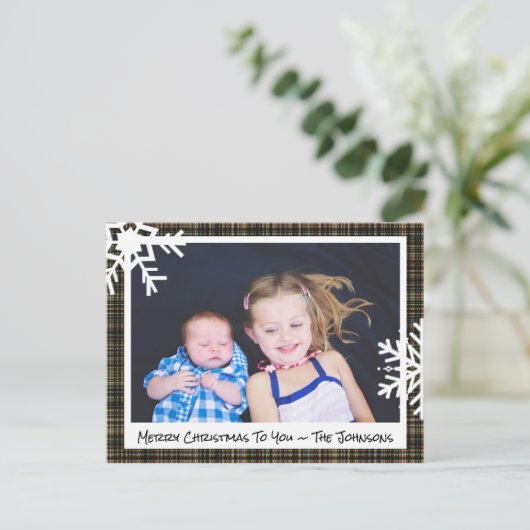 Fijne kerst zwarte speelfotokaart briefkaart (Staand voorkant)