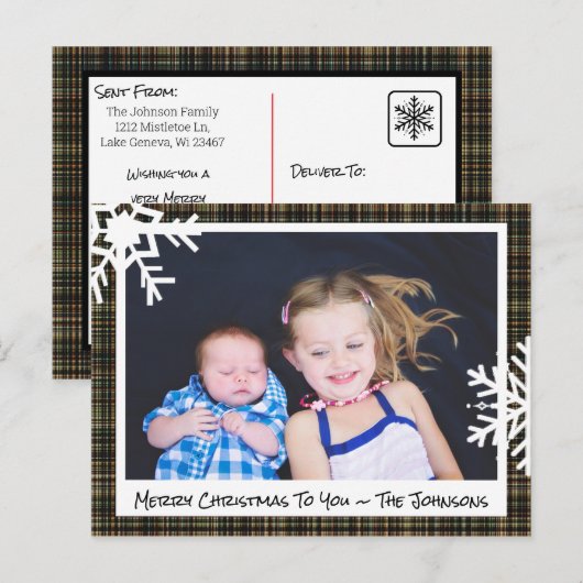 Fijne kerst zwarte speelfotokaart briefkaart (Voorkant / Achterkant)