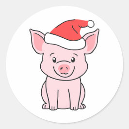 Fijne Kerstbiggetjes met Santa Hat Ronde Sticker