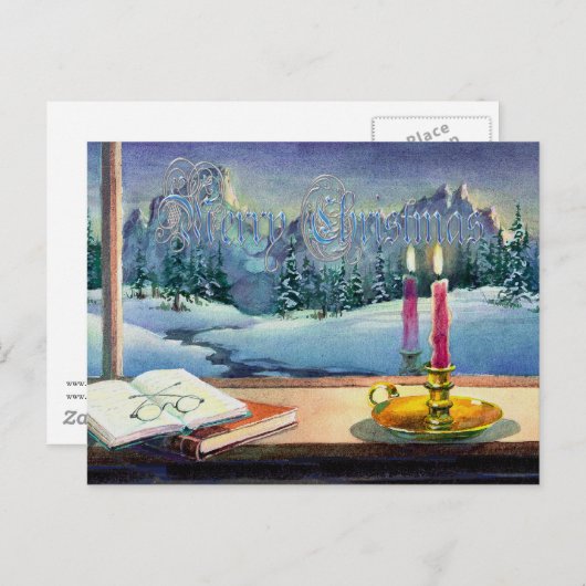 Fijne kerstboeken & kaarsen van Sharon Sharpe Feestdagenkaart (Voorkant / Achterkant)