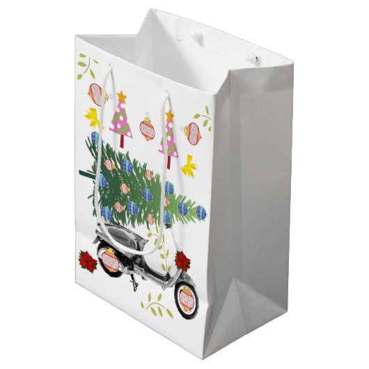 Fijne kerstbomen cadeautassen medium cadeauzakje (Voorkant Gekanteld)