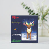 Fijne kerstdagen, Reindeer , rendier, Rudolf Feestdagenkaart (Staand voorkant)