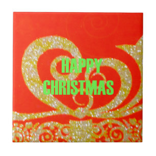 Fijne kerstdagen rood en goud Collectie. Tegeltje