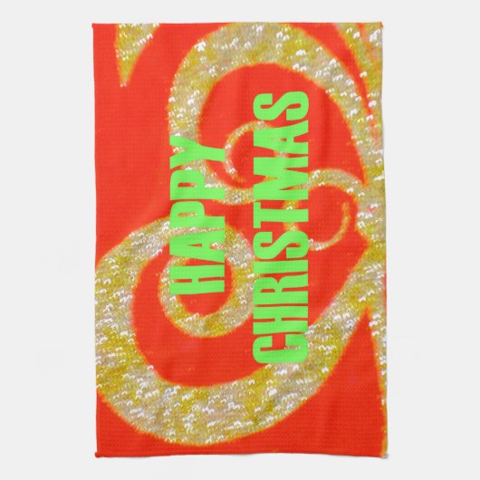 Fijne kerstdagen rood en goud Collectie. Theedoek (Verticaal)