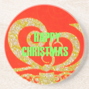 Fijne kerstdagen rood en goud Collectie. Zandsteen Onderzetter