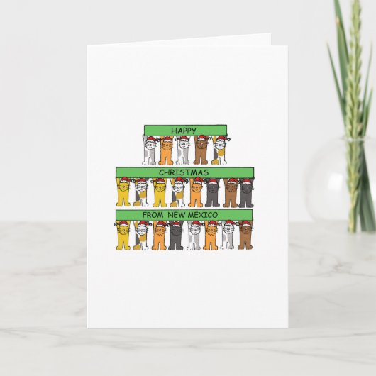 Fijne kerstdagen voor New Mexico Cartoon Cats Feestdagen Kaart (Voorkant)