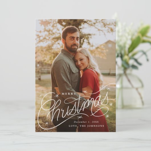 Fijne kerstfoto met de hand-Lettering Feestdagenkaart (Staand voorkant)