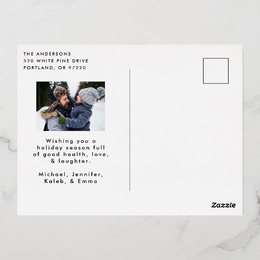 Fijne kerstfoto van het whimsical Gold Script Folie Feestdagen Briefkaart (Achterkant)