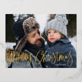 Fijne kerstfoto van het whimsical Gold Script Folie Feestdagen Briefkaart (Voorkant)