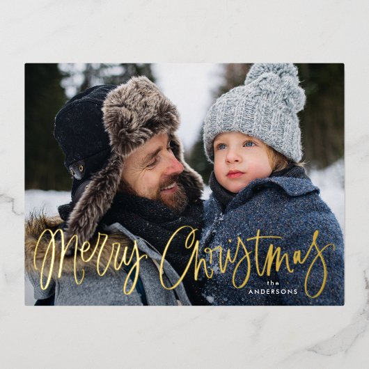 Fijne kerstfoto van het whimsical Gold Script Folie Feestdagen Briefkaart (Voorkant)