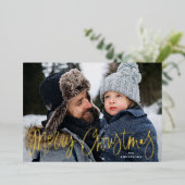 Fijne kerstfoto van het whimsical Gold Script Folie Feestdagenkaart (Staand Voorkant)