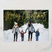 Fijne kerstfoto van het whimsical Gold Script Folie Feestdagenkaart (Voorkant)