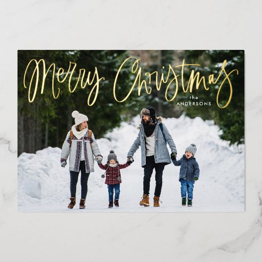 Fijne kerstfoto van het whimsical Gold Script Folie Feestdagenkaart (Voorkant)