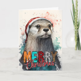 Fijne kerstkaart Happy Santa Otter-kaart Kaart