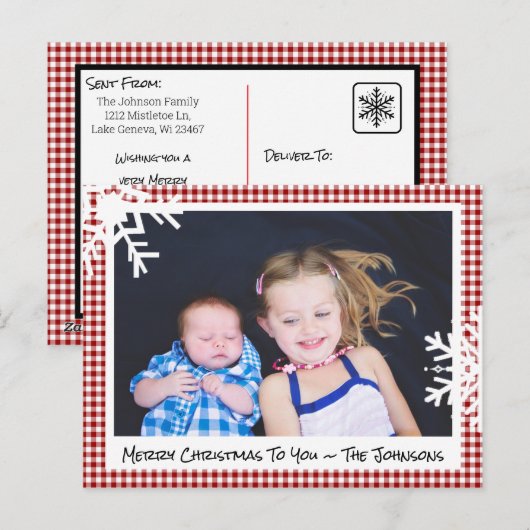 Fijne kerstkaart met rode randkaart briefkaart (Voorkant / Achterkant)