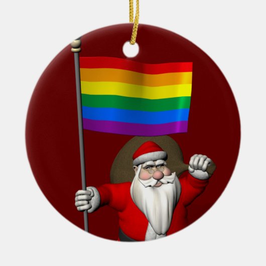 Fijne kerstman met de vlag van de Gay Pride-regenb Keramisch Ornament (Voorkant)