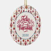 Fijne kerstmis Folk Santa rendier Crème Custom Keramisch Ornament (Rechts)