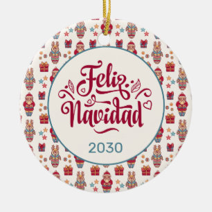 Fijne kerstmis Folk Santa rendier Crème Custom Keramisch Ornament