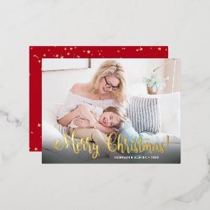 Fijne kerstmis, foto, naam en bericht folie feestdagen briefkaart