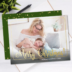 Fijne kerstmis, foto, naam en bericht folie feestdagen briefkaart