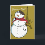 Fijne Kerstmis Snowman Feestdagen Kaart<br><div class="desc">"Happy Noël",  the Eiffel Tower and a snowman with beret,  red scarf and stick sigarette</div>