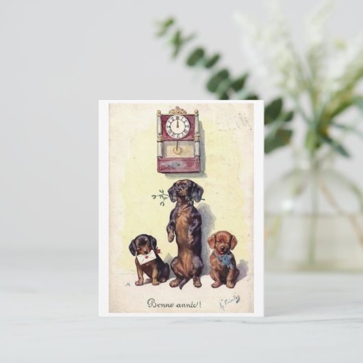 Fijne Kerstmis Teckel Briefkaart (Staand voorkant)