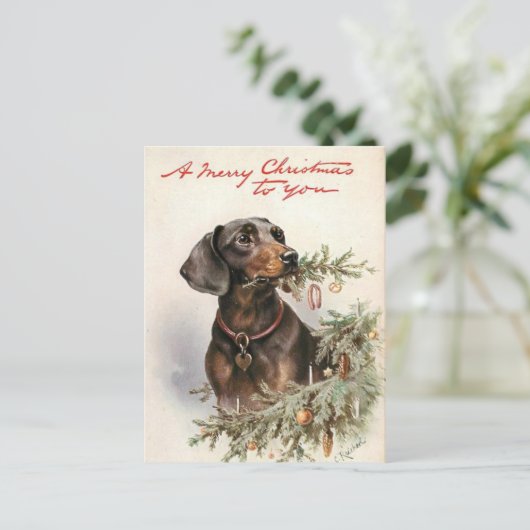 Fijne Kerstmis Teckel Briefkaart (Staand voorkant)