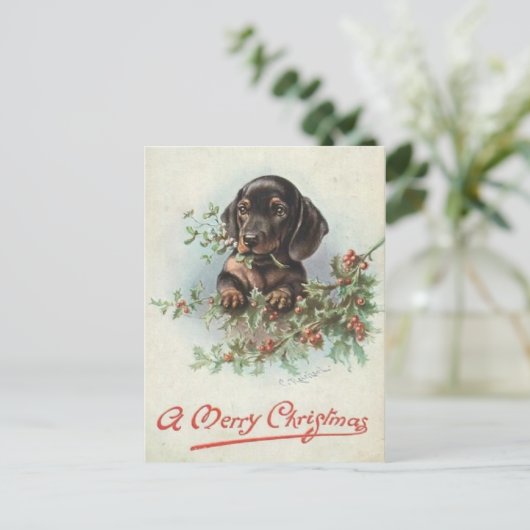 Fijne Kerstmis Teckel Briefkaart (Staand voorkant)