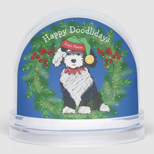 Fijne kerstvakantie Elf Sheepadoodle Sneeuwbol (Voorkant)