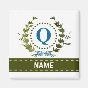 Fijne klimopfestoen en naamlint met monogram Q Magneet