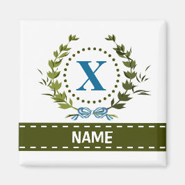 Fijne klimopkrans en lint naam met monogram X Magneet