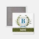 Fijne klimopkrans en lintnaam met monogram B Magneet (Voorkant / Achterkant)