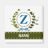 Fijne klimopkrans en lintnaam met monogram Z Magneet (Voorkant)
