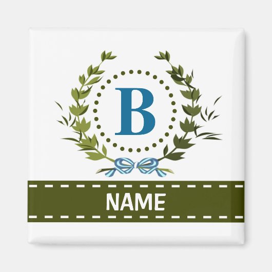 Fijne klimopkrans en naam lint met monogram B Magneet (Voorkant)
