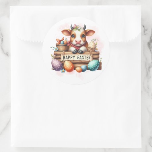 Fijne Koe en eitjes Ronde Sticker (Tas)