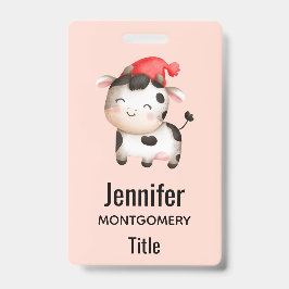Fijne Koe in een Cute Red Pet Badge