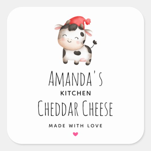 Fijne Koe in een Cute Red Pet Cheese Vierkante Sticker (Voorkant)