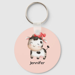 Fijne Koe in een Cute Red Pet Sleutelhanger