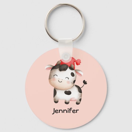Fijne Koe in een Cute Red Pet Sleutelhanger (Voorkant)